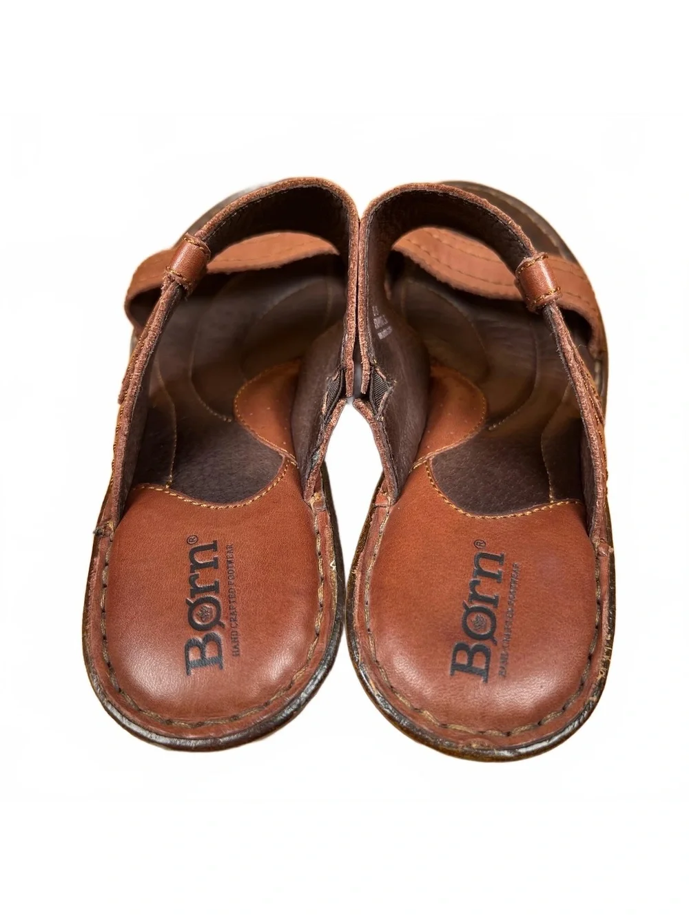 Born Brown Leather Slide Sandals with Low Heel Women’s Size 8
